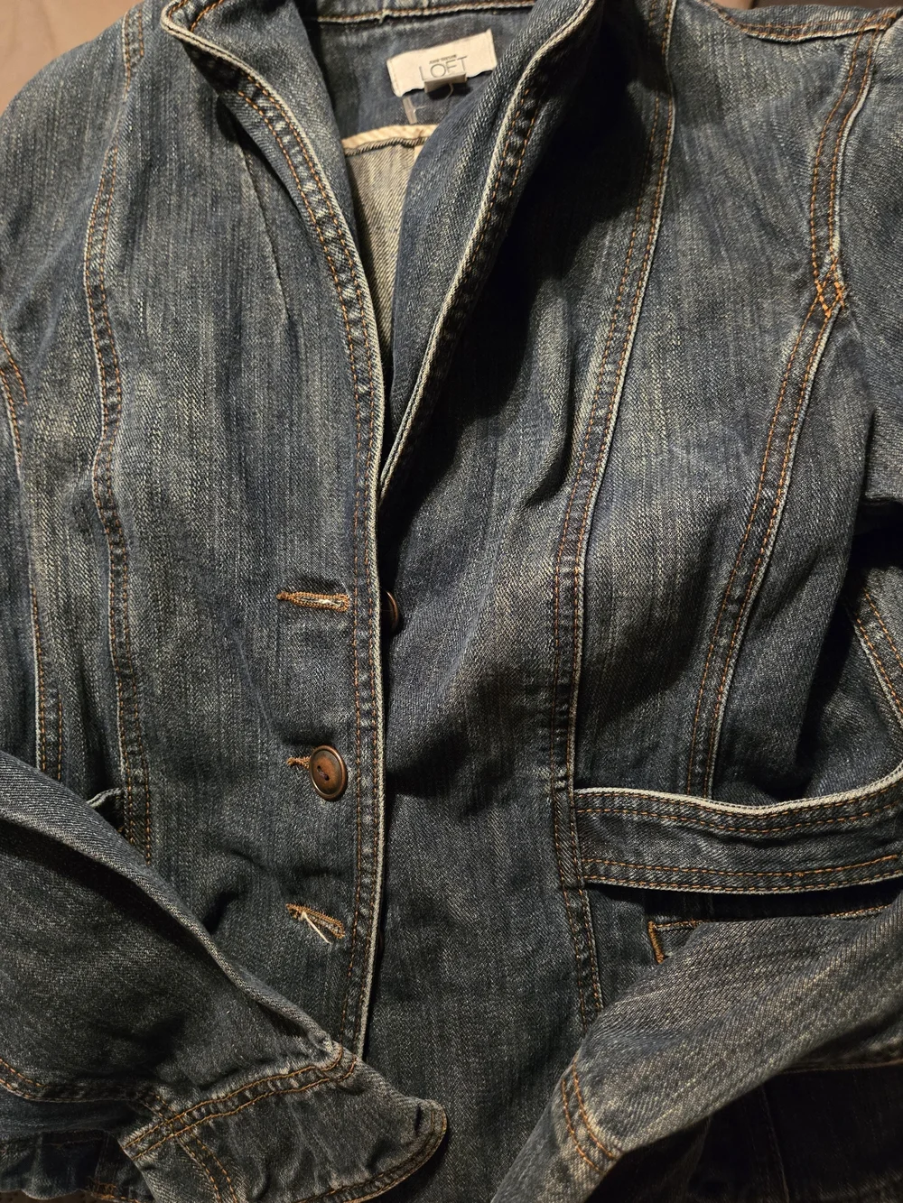 LOFT Dark Wash Blue Denim Blazer Jacket